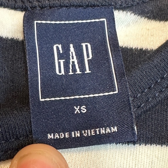 GAP Navy Striped Peplum Top Women's SZ XS Short Sleeve Round Neck Back Zipper - Picture 2 of 5
